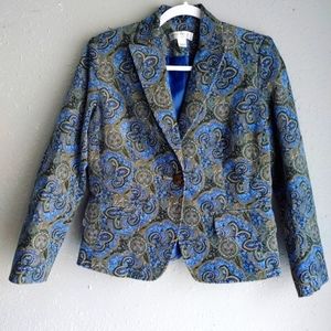 Napa Valley Paisley Print Corduroy Blazer Jacket Women's Sz 6 Blue 70's Bohemian